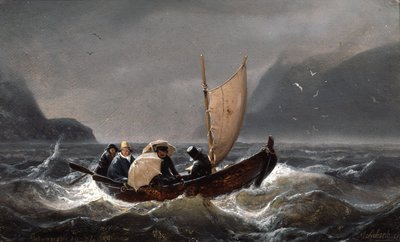 Artister i stormigt väder i Sognefjorden av Andreas Achenbach