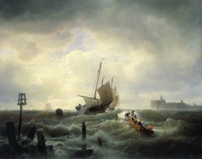 Inloppet till hamnen vid Hellevoetsluys av Andreas Achenbach