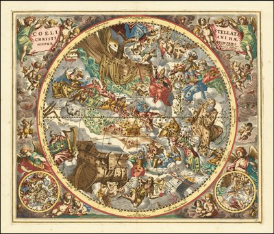 1660 års himmelskarta över stjärnbilder enligt kristen symbolik av Andreas Cellarius
