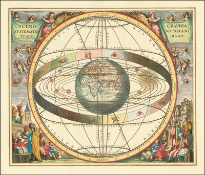 Diagram över geocentrisk modell 1660 - Scenographia Systematis Mundani Ptolemaici av Andreas Cellarius