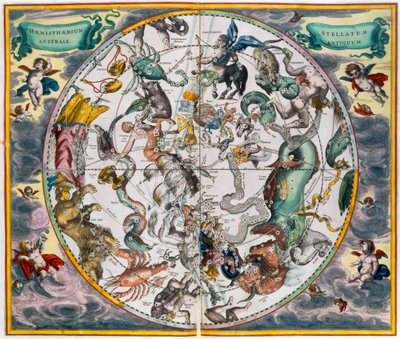 Karta över det himmelska södra halvklotet, 1660-1661 av Andreas Cellarius