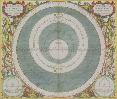 Ptolemaic System, från puben "The Celestial Atlas, or The Harmony of the Universe" (Atlas coelestis seu harmonia macrocosmica). av Joannes Janssonius, Amsterdam, 1660-61 (handfärgad gravyr) av Andreas Cellarius