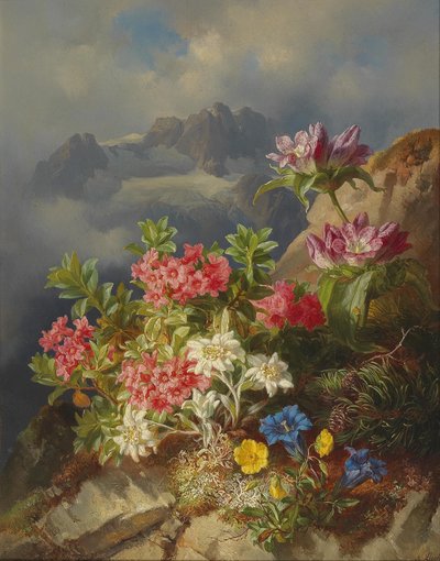 Stilleben med alpblommor av Andreas Lach
