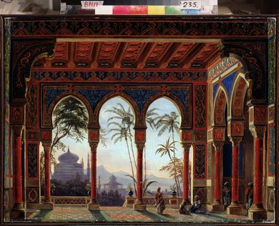 Scenografi för operan Ruslan och Lyudmila av M Glinka (Scenografi för operan Ruslan och Lyudmila av M Glinka) - Målning av Andreas Leonhard Roller (1805-1891), olja på duk av Andreas Leonhard Roller