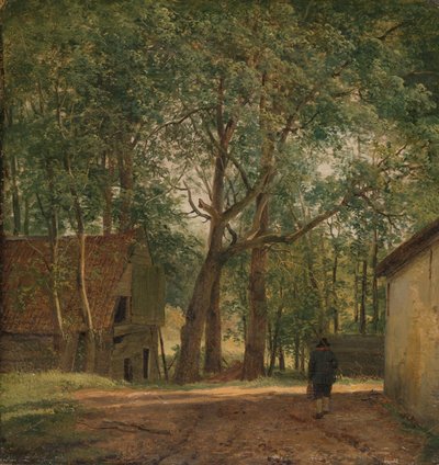 Gård Gård av Andreas Schelfhout (signed by artist)