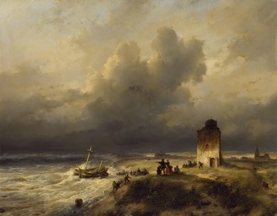 Ett fartygs strandning vid Scheveningen i stormigt väder av Andreas Schelfhout