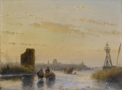 Figurer på en frusen vattenväg av Andreas Schelfhout