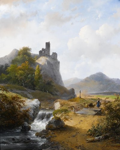 Tyskt landskap med ruin av Andreas Schelfhout