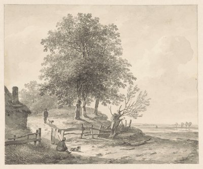Landskap med ett hus på en kulle av Andreas Schelfhout