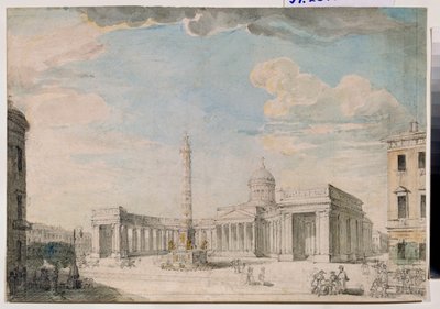 La cathedrale Notre Dame de Kazan (Notre-Dame-de-Kazan) a Saint Petersburg (Kazan-katedralen i St Petersburg) - Verk av Andrei Nikiforovich Voronikhin (Voronikhine) (1759-1814), penna och akvarell på papper, cirka 1800, Rysk konst 1700-1800-talet, cl av Andrei Nikiforovich Voronikhin