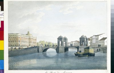 Utsikt över Simeonbron i Sankt Petersburg. (Simeonbron i Sankt Petersburg). Litografi och akvarell av Andrei Yefimovich Martynov (1768-1826) av Andrei Yefimovich Martynov