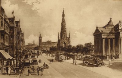 Edinburgh: Princes Street från Mound (litho) av Andrew Allan