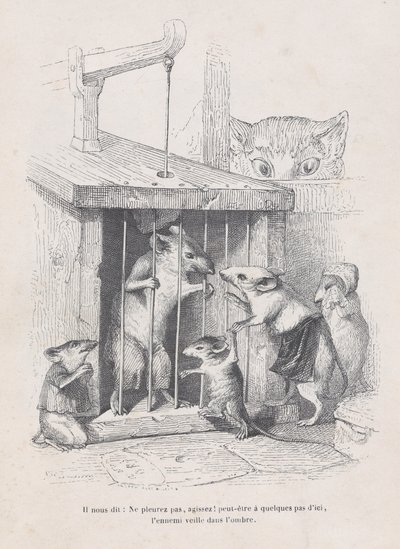 Han säger till oss: gråt inte, agera! från scener ur djurens privata och offentliga liv..., ca. 1837-47. av Andrew Best Leloir