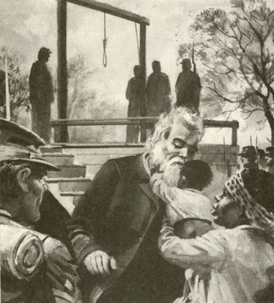 John Brown på väg till galgen stannade till för att kyssa ett negerbarn (litografi) av Andrew Howat