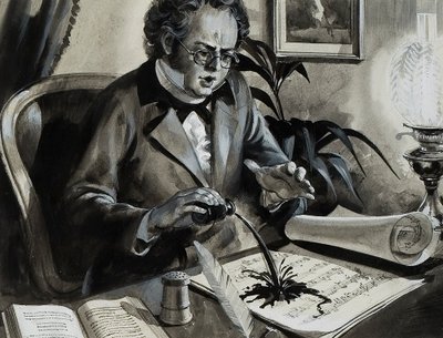 Porträtt av Franz Schubert (gouache på papper) av Andrew Howat