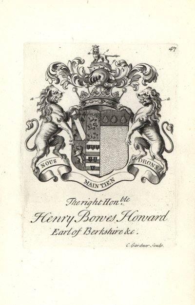 Vapensköld och vapen av höger ärade Henry Bowes Howard av Andrew Johnston