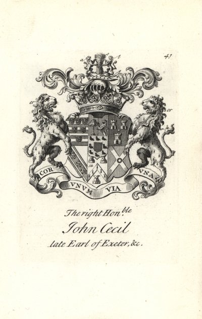 Vapensköld och vapen av höger ärade John Cecil, 6:e Earl of Exeter av Andrew Johnston