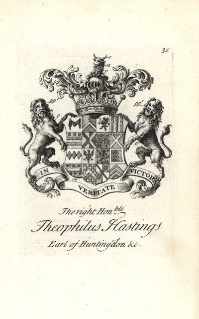 Vapensköld och vapen av den höge ärade Theophilus Hastings, 9:e greven av Huntingdon av Andrew Johnston