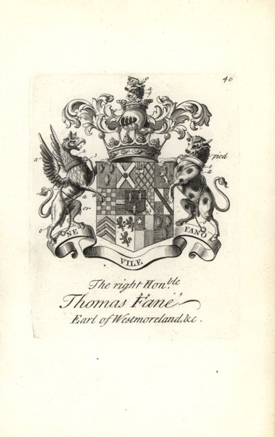 Vapensköld och vapen av den högra ärade Thomas Fane, 8:e Earl of Westmoreland av Andrew Johnston