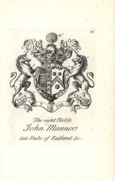 Vapensköld och vapen av den högra adelsmannen John Manners, 2:a hertigen av Rutland av Andrew Johnston
