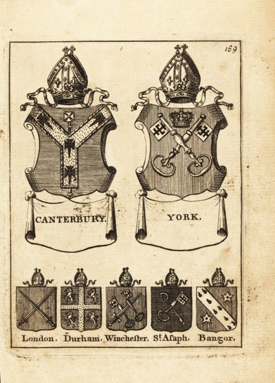 Vapensköld av biskoparna av Canterbury, York, London, Durham, Winchester, St av Andrew Johnston