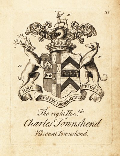 Vapensköld av högern ärade Charles Townshend, 2nd Viscount Townshend av Andrew Johnston