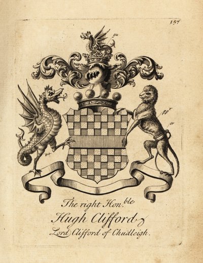 Vapensköld av högern Hugh Clifford, Lord Clifford av Chudleigh, 2:a baron Clifford av Chudleigh (1663–1730) av Andrew Johnston