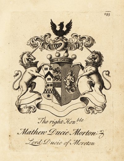 Vapensköld av den högra ärade Mathew Ducie Morton, Lord Ducie of Moreton av Andrew Johnston