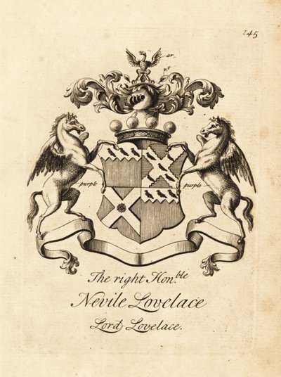 Vapensköld av den högra ärade Nevile Lovelace, Lord Lovelace, 6:e Baron Lovelace av Andrew Johnston