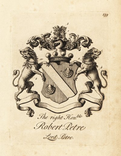 Vapensköld av högern ärade Robert Petre, Lord Petre, 8:e baron Petre av Andrew Johnston