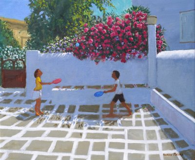 Slagträ och boll, Milos, 2023 (olja på duk) av Andrew Macara