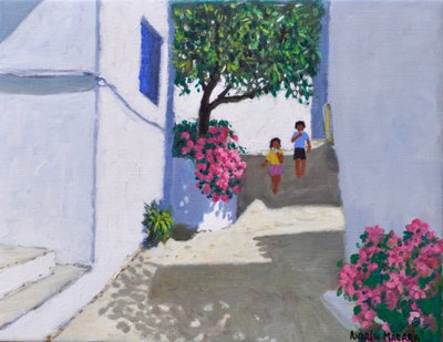 Bougainvillea,Skiathos, 2024 (olja på duk) av Andrew Macara