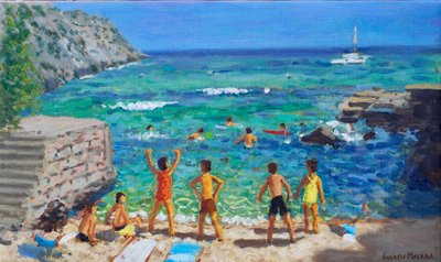 Cala Clara, Mallorca, 2023 (olja på duk) av Andrew Macara