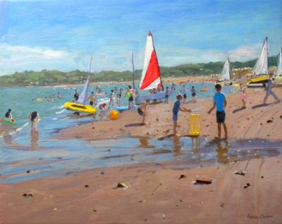 Cricket och röda och vita segel, Abersoch, 2011 av Andrew Macara