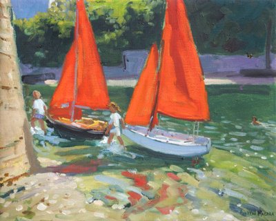 Flickor med segelbåtar Looe , 2014, av Andrew Macara