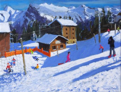 Ice Rink, Samoens, Frankrike, 2022 (olja på duk) av Andrew Macara