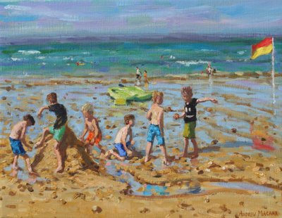 Sandslottet, Wells-next -the- sea, Norfolk, 2019, (olja på duk) av Andrew Macara