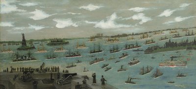 Genomgång av USA:s flotta i New Yorks hamn med Frihetsgudinnan, 1893 av Andrew Meyer