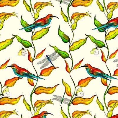 Bee Eaters, 2017, akvarell och bläck av Andrew Watson