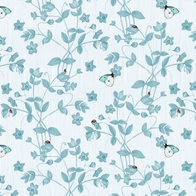 Ladybird and Butterfly Floral, 2017, bläck, akvarell, digital av Andrew Watson