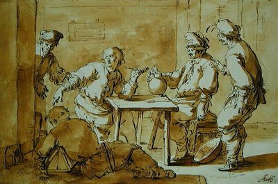 In the Bar, 1633 (penna och bläcktvätt på papper) av Andries Both