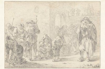 Utdelning av mat till pilgrimer och tiggare vid en klosterport av Andries Both