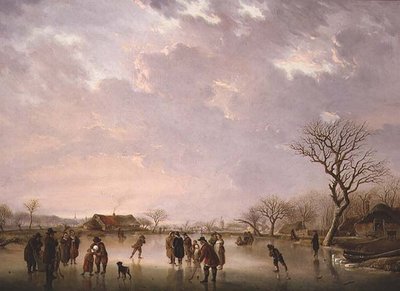 Vinter scen med skridskoåkare av Andries Vermeulen