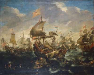 Slaget mellan den spanska och den nederländska flottan i maj 1573, vid tiden för belägringen av Haarlem av Andries van Eertvelt