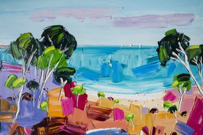 Ett livfullt strandlandskap av Angela Hawkey