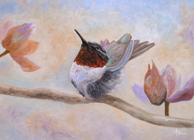 Kolibri bland blommor av Angeles M. Pomata