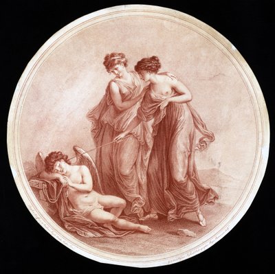 Graces Awakening Cupid, graverad av William Wynne Ryland (1732-83) 1776 (röd stipplegravyr) av Angelica after Kauffmann