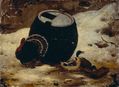 Djur och en tunna i snön av Angelo Inganni