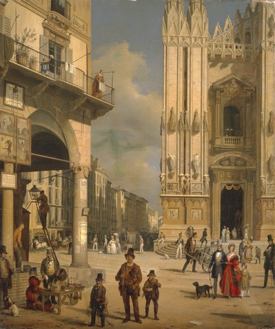 Piazza del Duomo, Milano, 1840. av Angelo Inganni