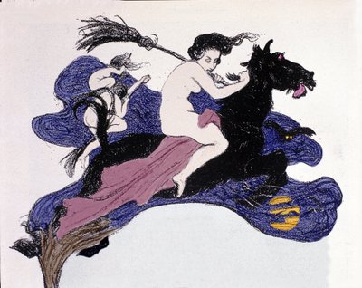 Häxor som rör sig i luften. Illustration av Angelo Jank (1868-1940) för Jugend av Angelo Jank